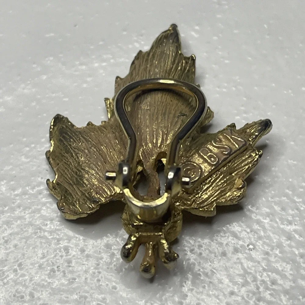 Vintage BSK Scarf Dress Purse Clip Brushed‎ Gold Tone Leaf Leaves Nature